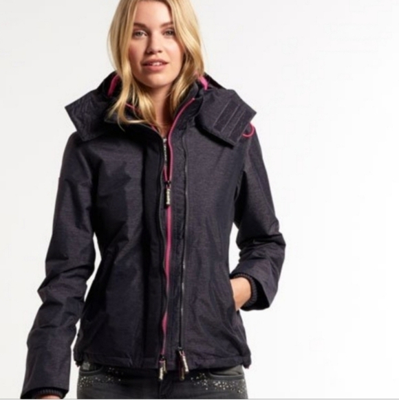 Superdry Jackets & Blazers - Superdry Pop Zip Hooded Arctic Windcheater Size Womens M In charcoal/ Magenta